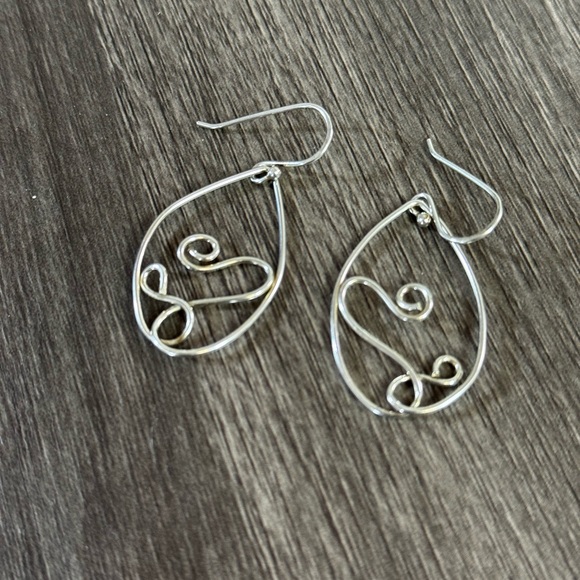 Medium Dangle Silver Drop Earrings - Sterling Silver Wire Wrapped Earrings - Picture 1 of 6